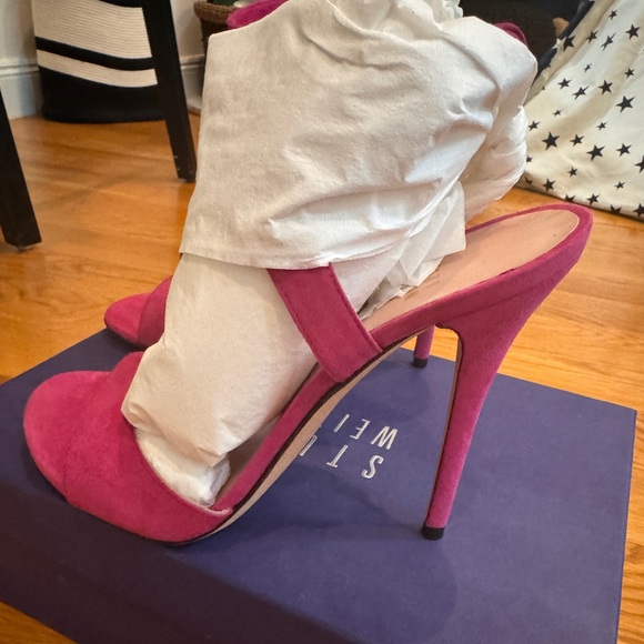 NEW Stuart Weitzman French Cuff Sandals in Geranium Suede - Size 9.5 - Picture 5 of 9
